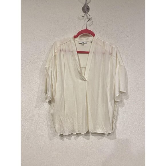 Vince Blouse Womens Large Silk Blend Short Sleeve Draped Relaxed Top VS91712175 - Picture 2 of 6